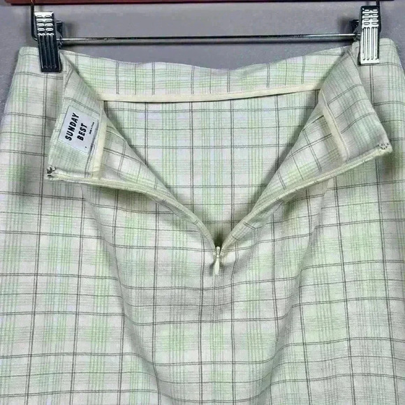 ARITZIA SUNDAY BEST Classic White Plaid Mini Skirt Pencil Slit Zip Up Lined 4 - Picture 8 of 8